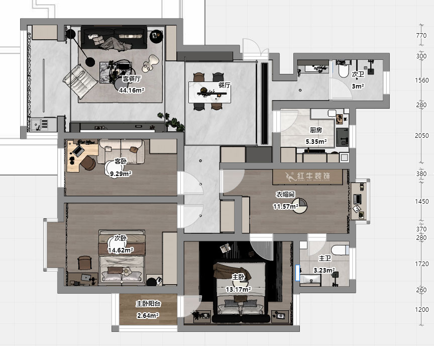 刘晓芳｜九龙盛世园19号801室-135㎡-现代风格｜4室2厅2卫｜老房装修｜定制家｜全包15